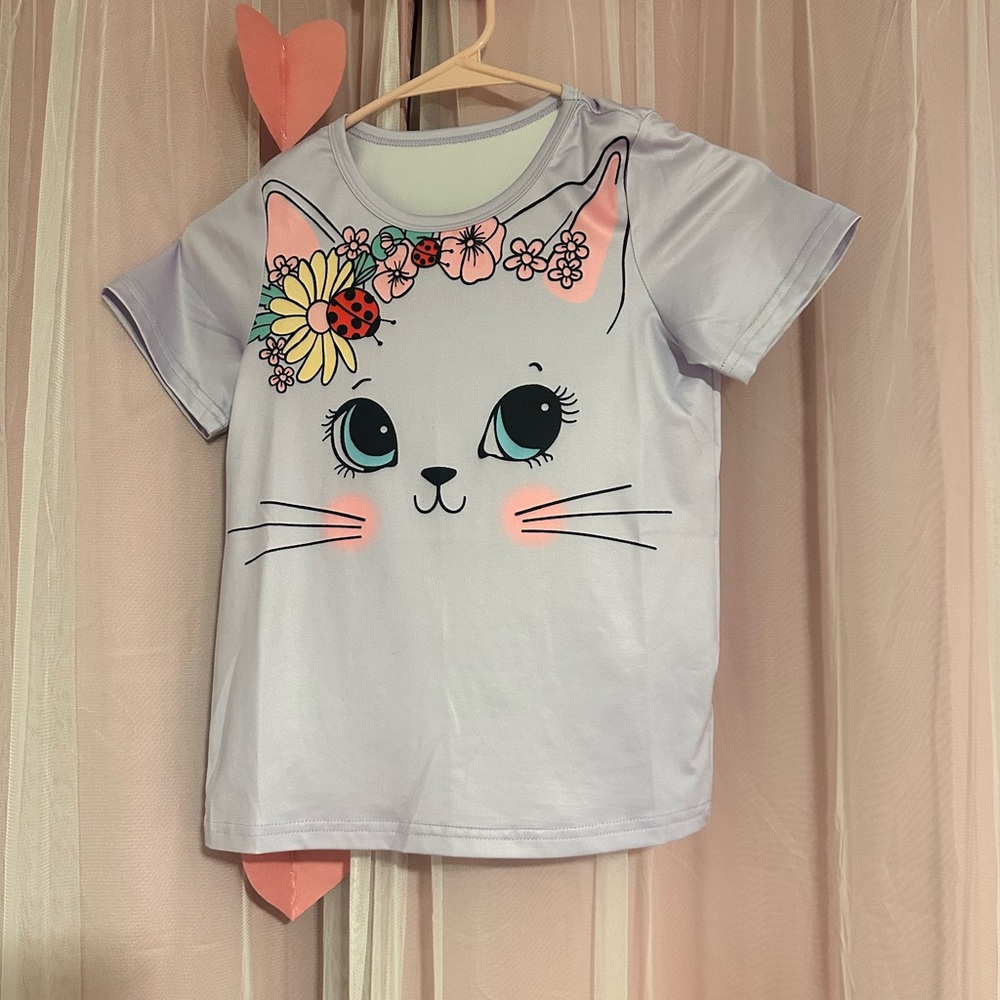 Adorable Cat Print Kids Shirt - White